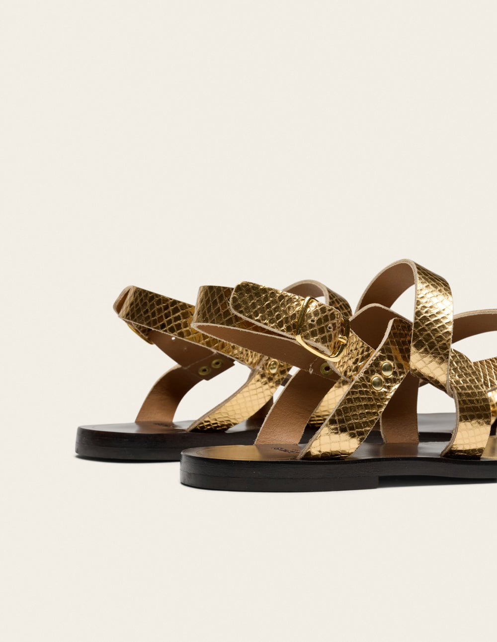 Sandales Siani - Cuir Python Doré - Femme