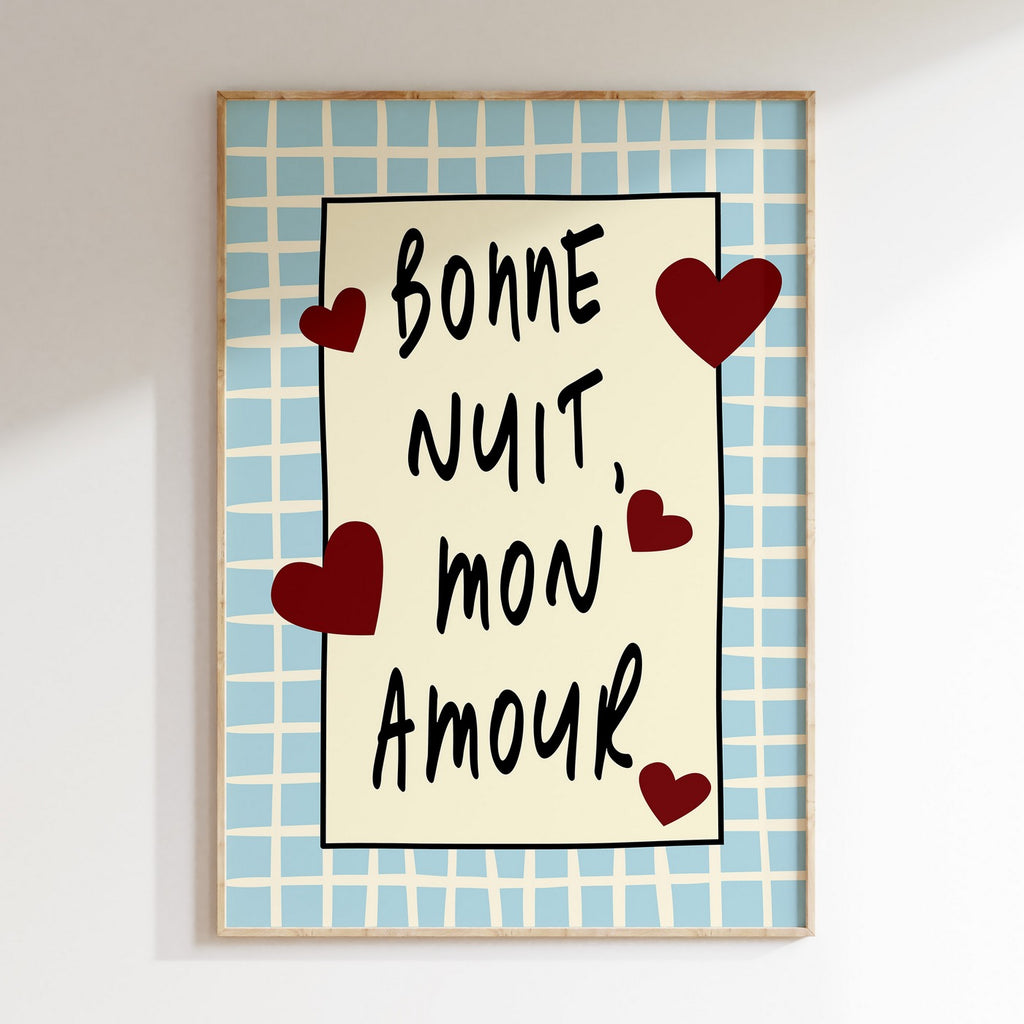 Sweet Dreams - Affiche Bonne Nuit Mon Amour - Bordeaux/Bleu