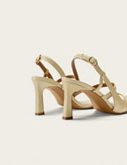 Casta Heeled Sandals - Ecru Pleated Leather