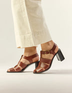 Flango Heeled Sandals - Mahogany Leather - Women
