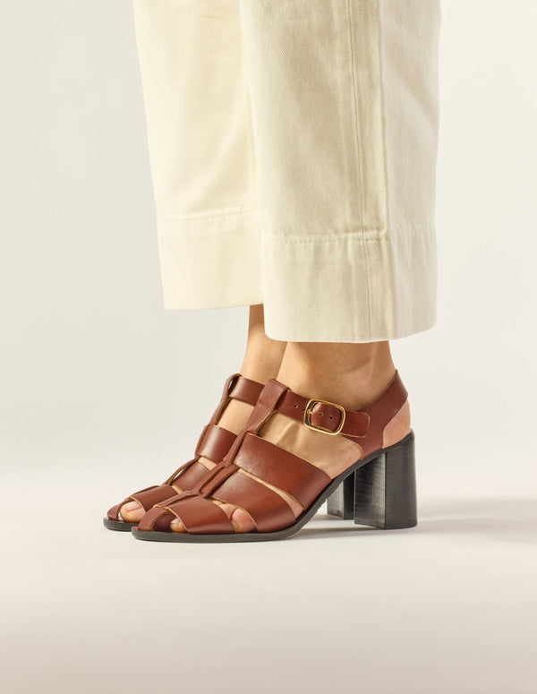 Flango Heeled Sandals - Mahogany Leather - Women