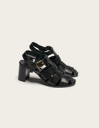 Flango Heeled Sandals - Black Leather - Women