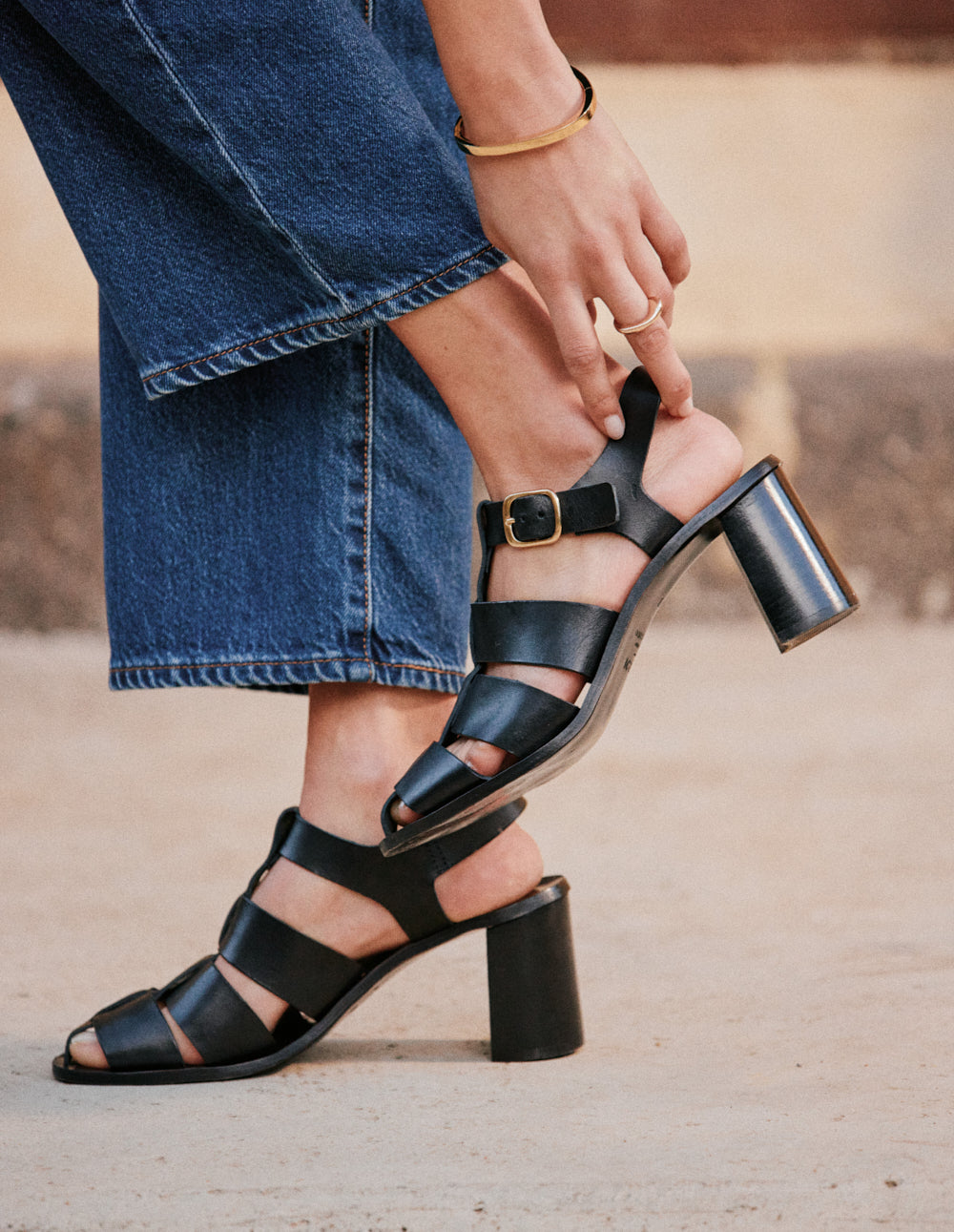 Flango Heeled Sandals - Black Leather - Women