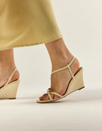 Hono Heeled Sandals - Ecru Pleated Leather - Women