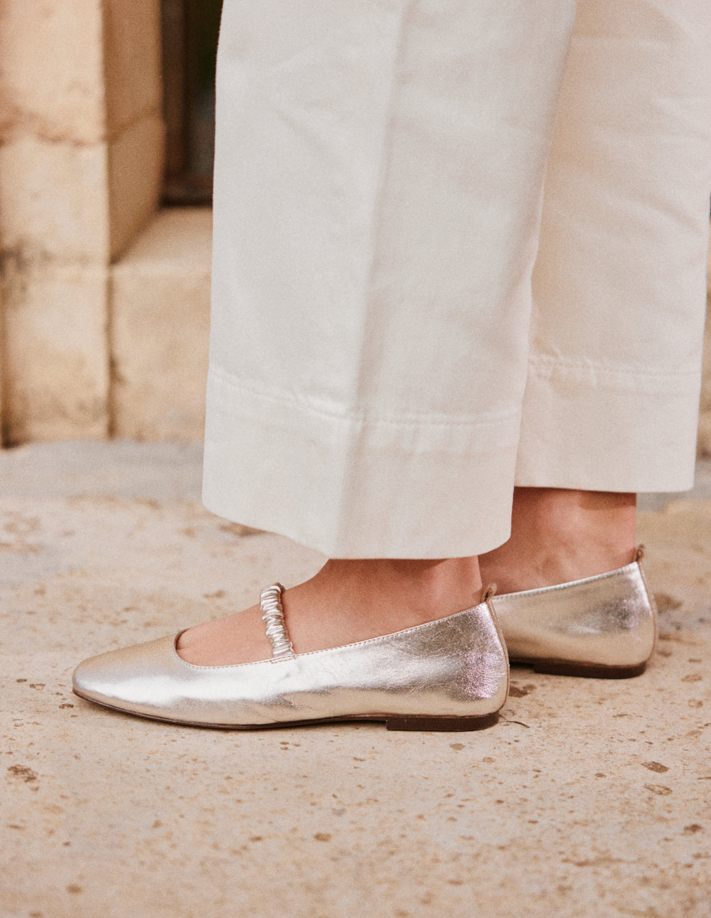 Serra Ballerina Flats - Silver Pleated Leather