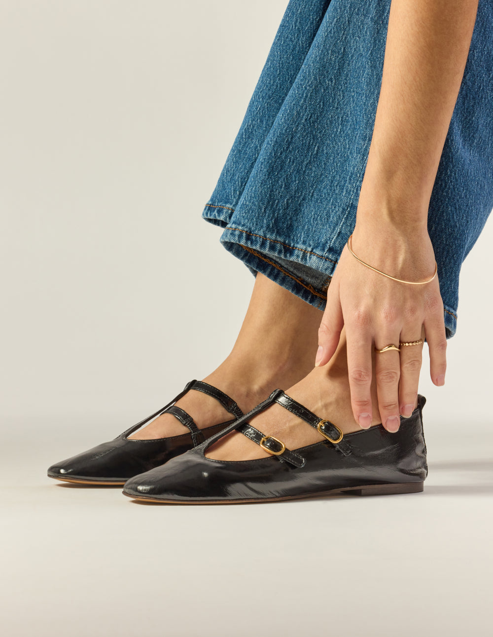 Sira Ballerina Flats - Black Pleated Leather