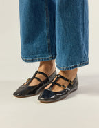 Sira Ballerina Flats - Black Pleated Leather