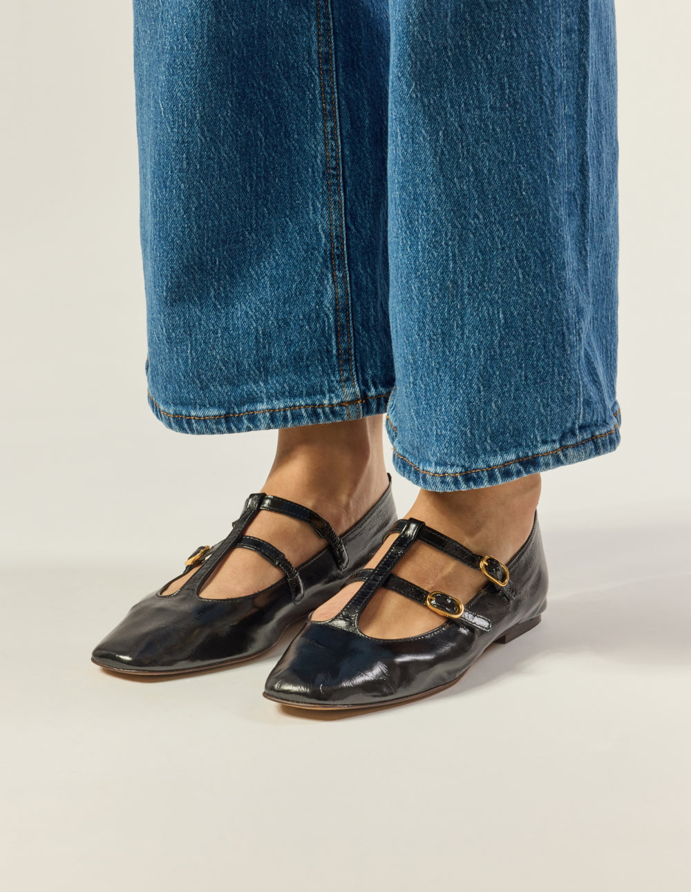 Sira Ballerina Flats - Black Pleated Leather
