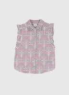 An'ge – Chemise Senaly Rouge, chemise sans manches à rayures bordeaux et blanches, vue de face