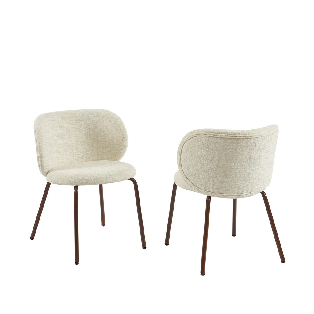 Serena - Chairs - Chenille Fabric - Ecru And Brown Metal Legs