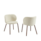 Serena - Chairs - Chenille Fabric - Ecru And Brown Metal Legs