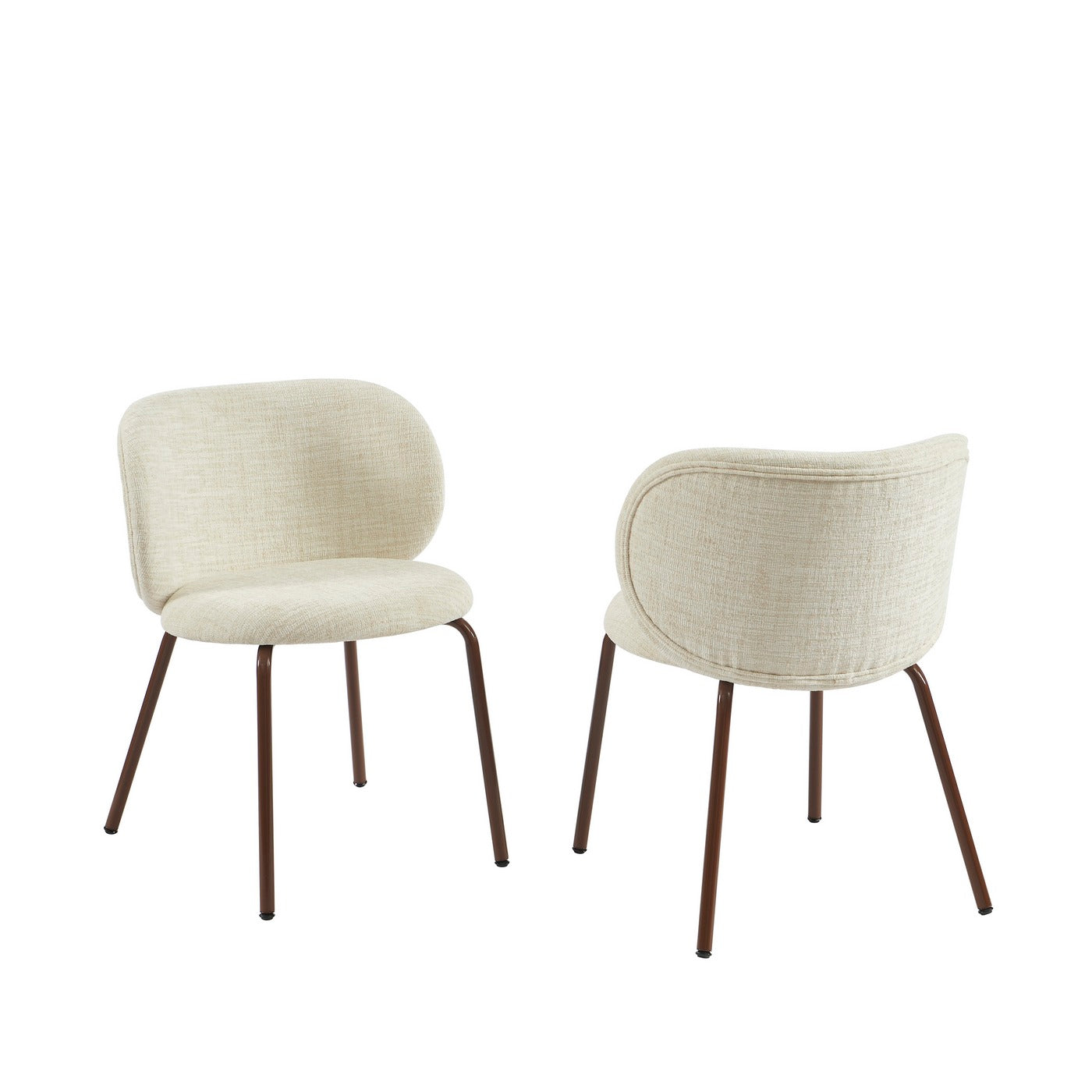 Serena - Chairs - Chenille Fabric - Ecru And Brown Metal Legs