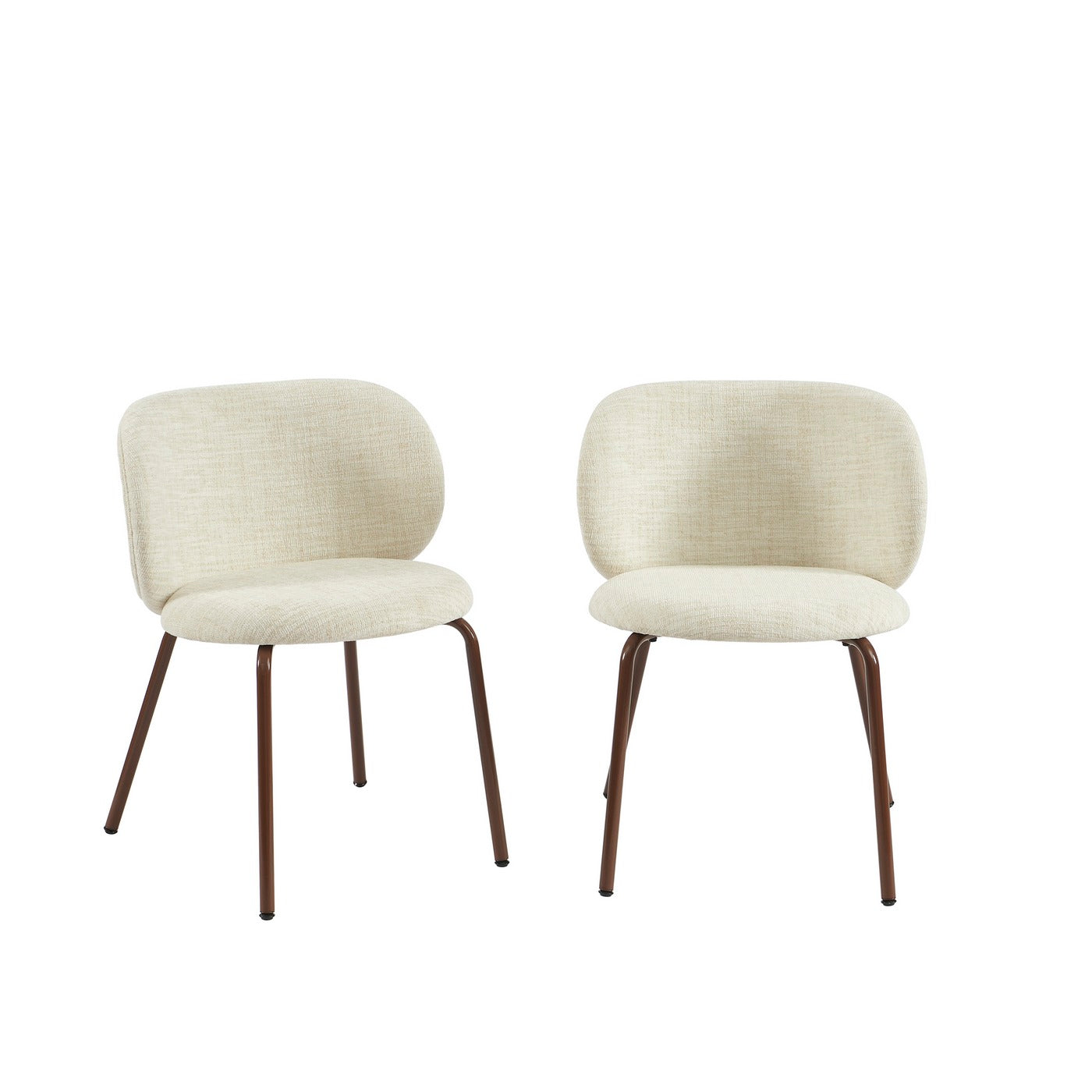 Serena - Chairs - Chenille Fabric - Ecru And Brown Metal Legs