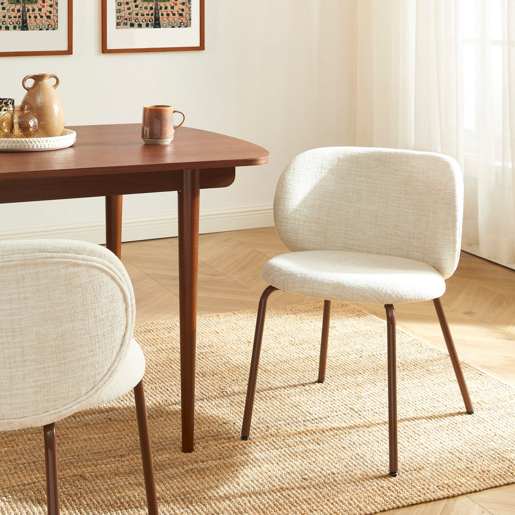 Serena - Chairs - Chenille Fabric - Ecru And Brown Metal Legs