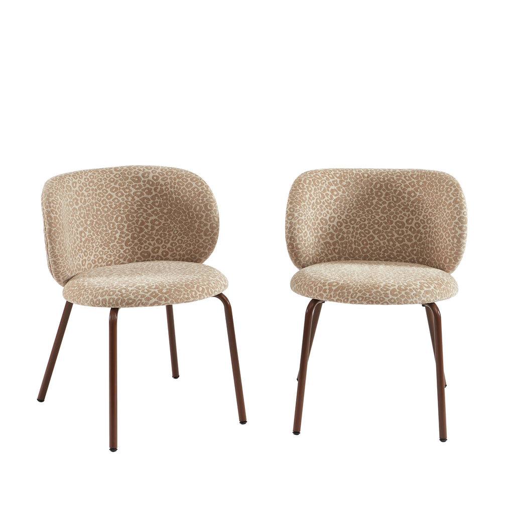 Serena - Lot De 2 Chaises - Tissu Jacquard Léopard - Beige