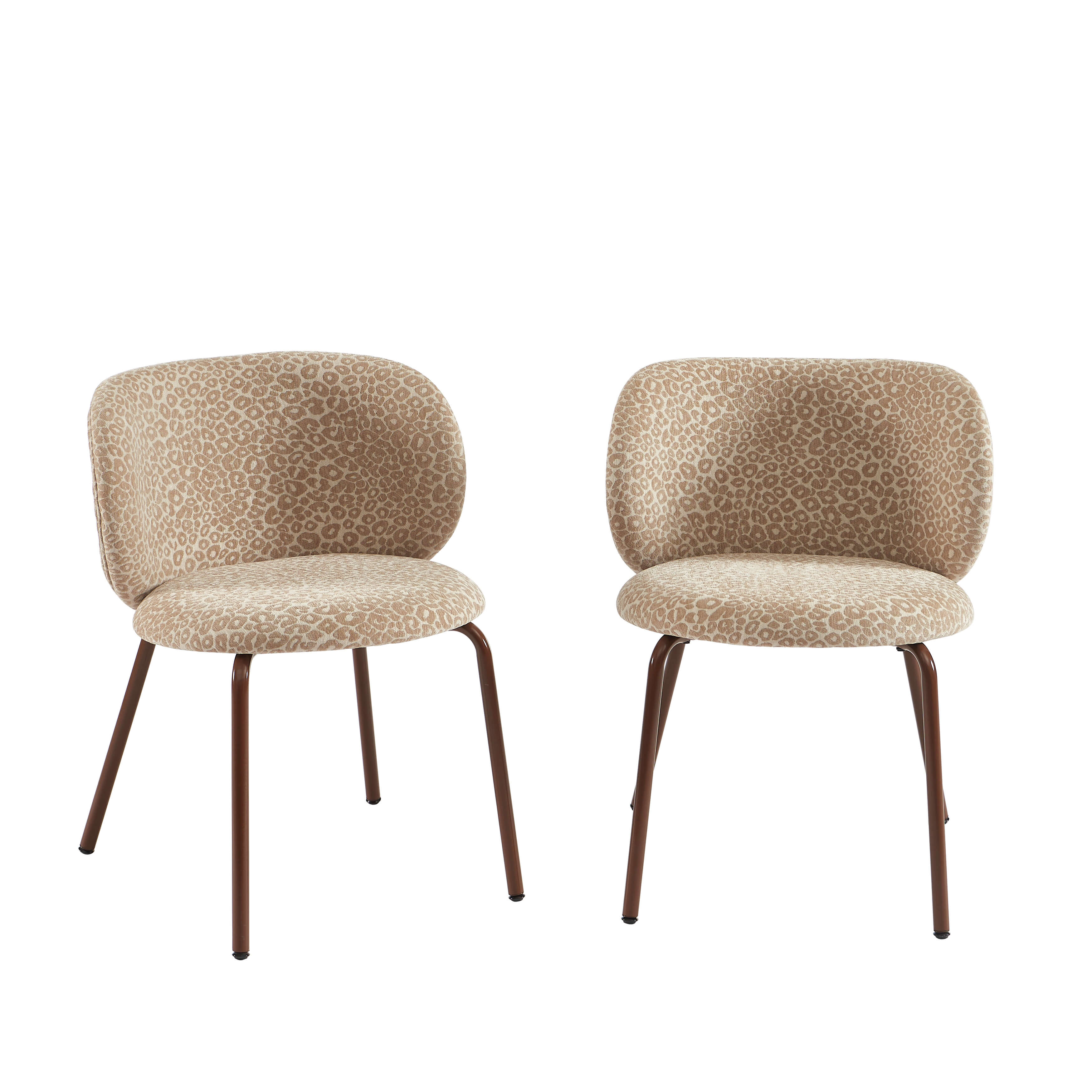 Serena - Lot De 2 Chaises - Tissu Jacquard Léopard - Beige