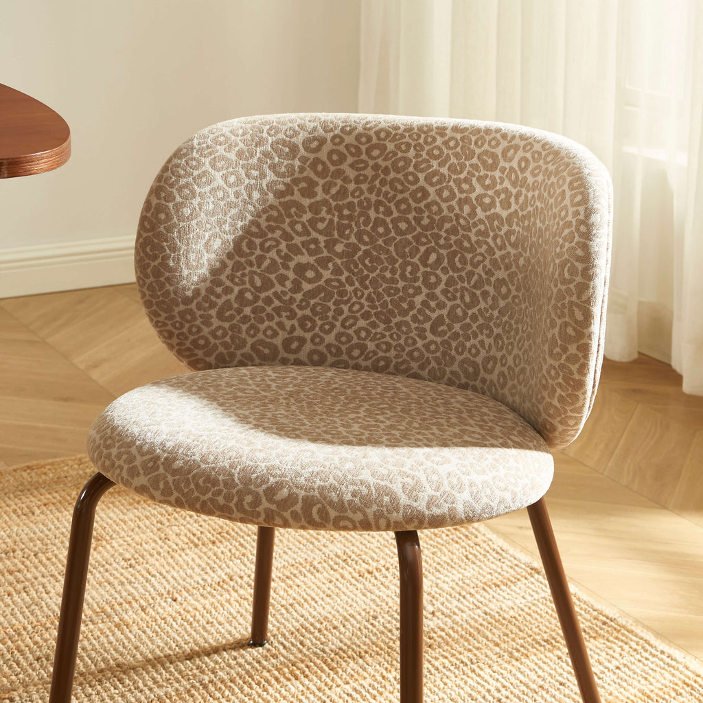 Serena - Lot De 2 Chaises - Tissu Jacquard Léopard - Beige
