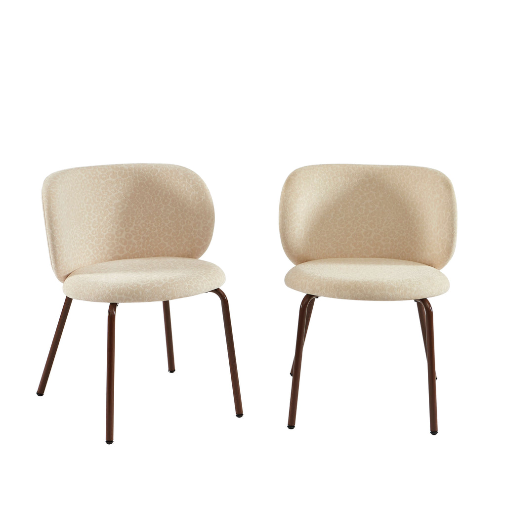 Serena - Lot De 2 Chaises - Tissu Jacquard Léopard - Écru