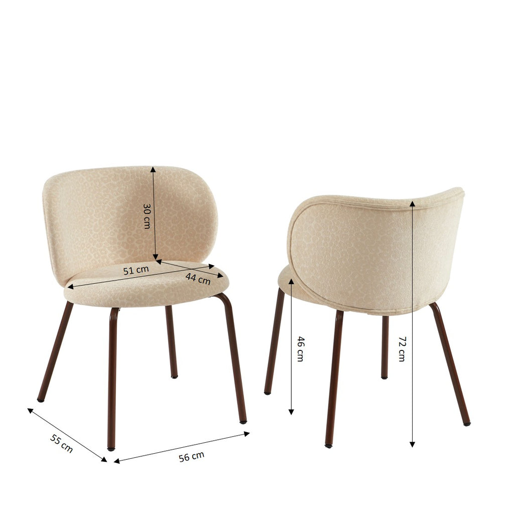 Serena - Lot De 2 Chaises - Tissu Jacquard Léopard - Écru