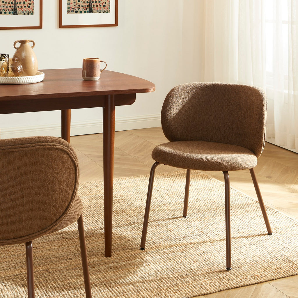 Serena - Chairs - Chenille Fabric - Brown And Brown Metal Legs