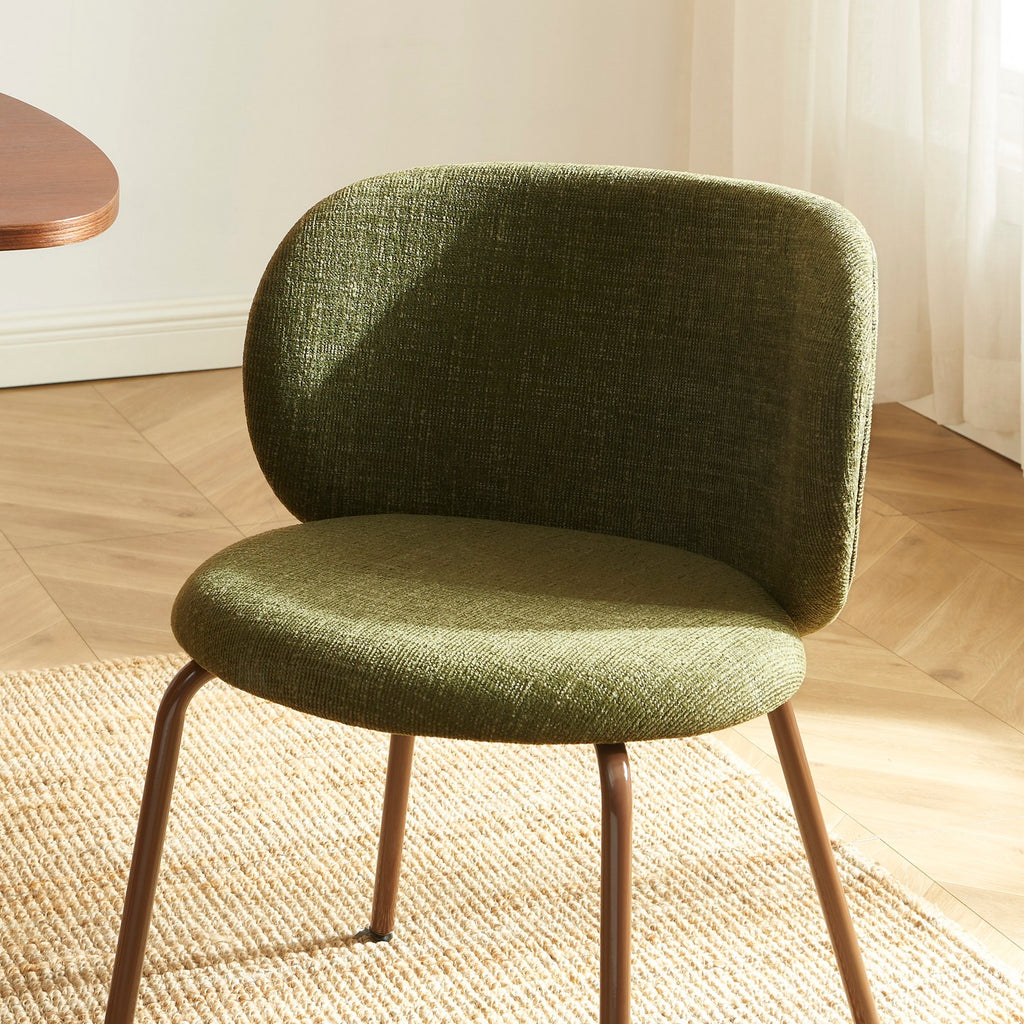 Serena - Chairs - Chenille Fabric - Green and Brown Metal Feet