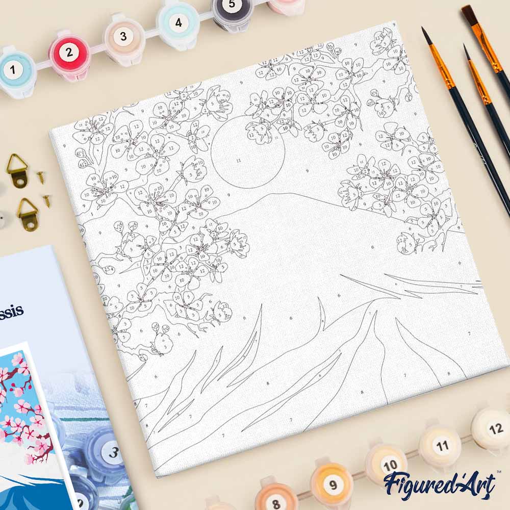 Mini pintura por números de 20x20 cm con marco El monte Fuji