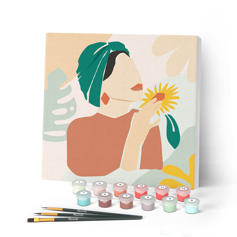 Mini Peinture Par Numéros 20X20Cm Avec Cadre Femme Au Turban Vert