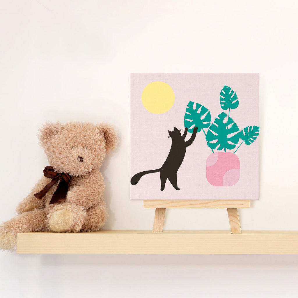 Mini pintura por números 20x20cm con marco Gatito y planta al sol