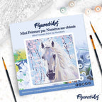 Mini Peinture Par Numéros 20X20Cm Avec Cadre Cheval Et Fleurs Blanches