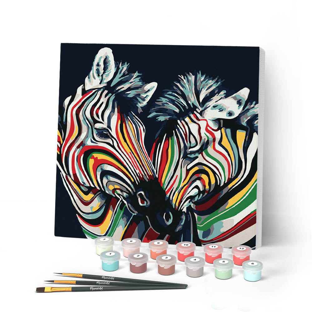 Mini Paint By Numbers 20X20Cm With Frame Colourful Zebra Couple