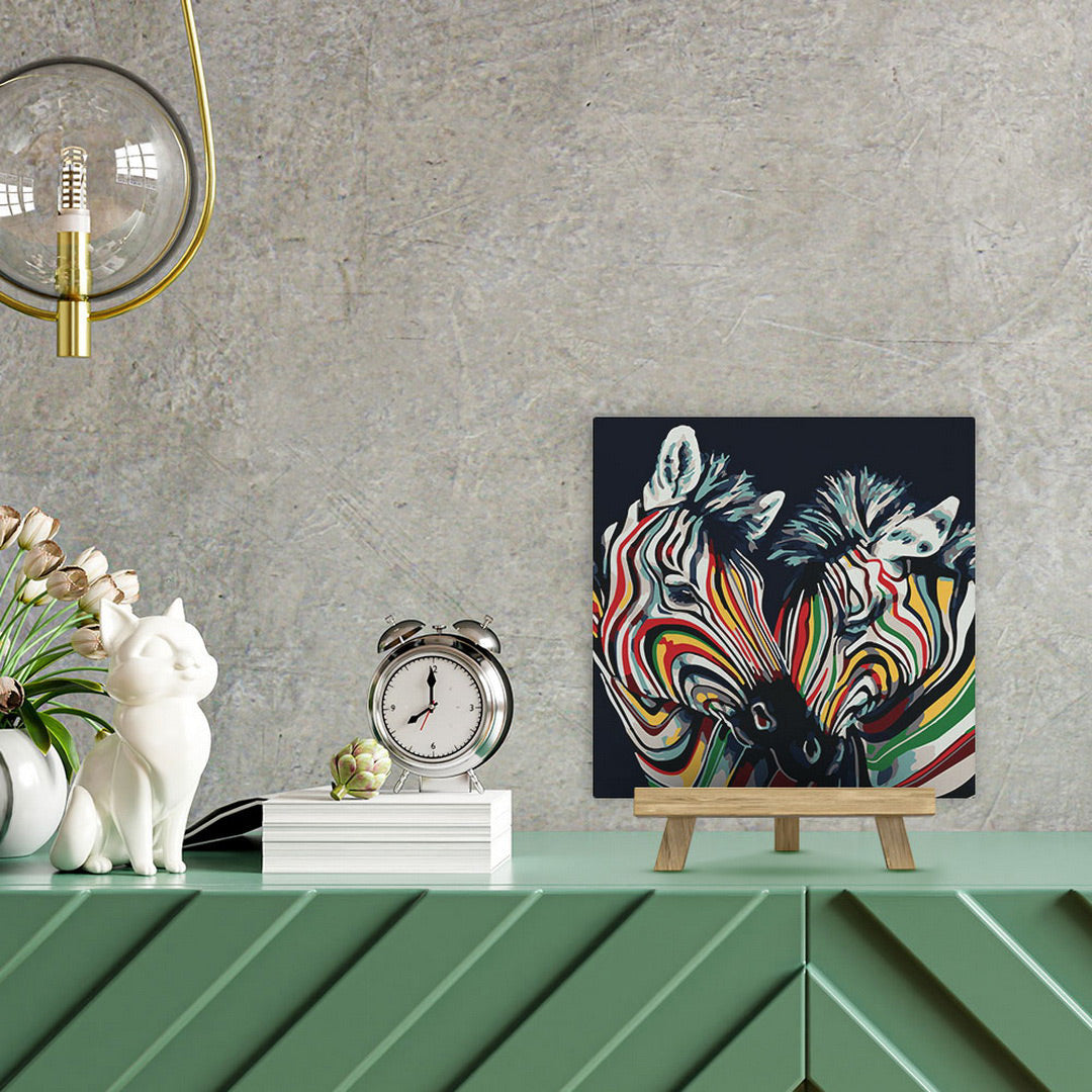 Mini Paint By Numbers 20X20Cm With Frame Colourful Zebra Couple