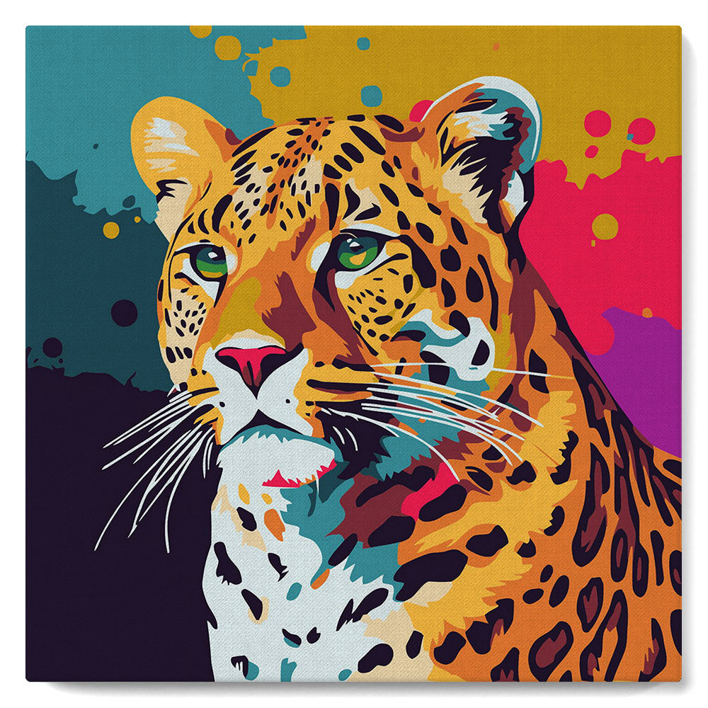 Mini pintura por números 20x20cm con marco Leopardo abstracto Pop Art