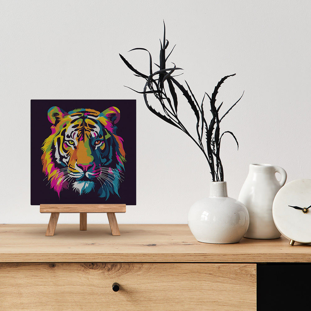 Mini pintura por números 20x20cm con marco Tigre abstracto Pop Art