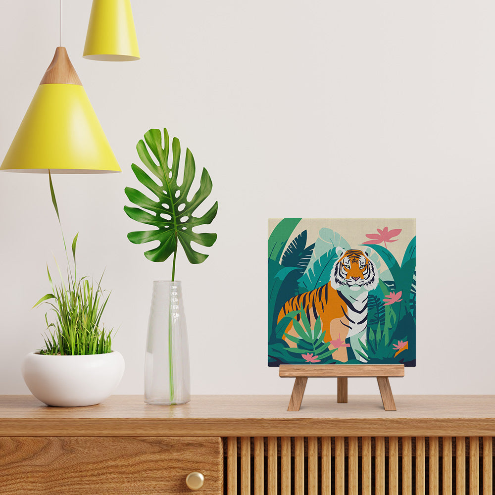 Mini pintura por números 20x20cm con marco Tigre de Bengala tropical