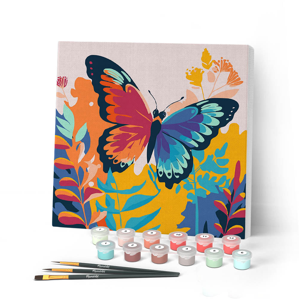 Mini Peinture Par Numéros 20X20Cm Avec Cadre Papillon Tropical