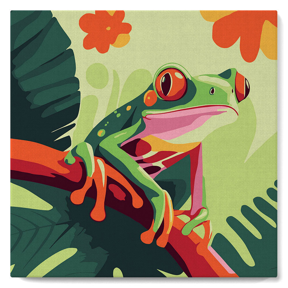 Mini Peinture Par Numéros 20X20Cm Avec Cadre Rainette Tropicale Aux Yeux Rouges