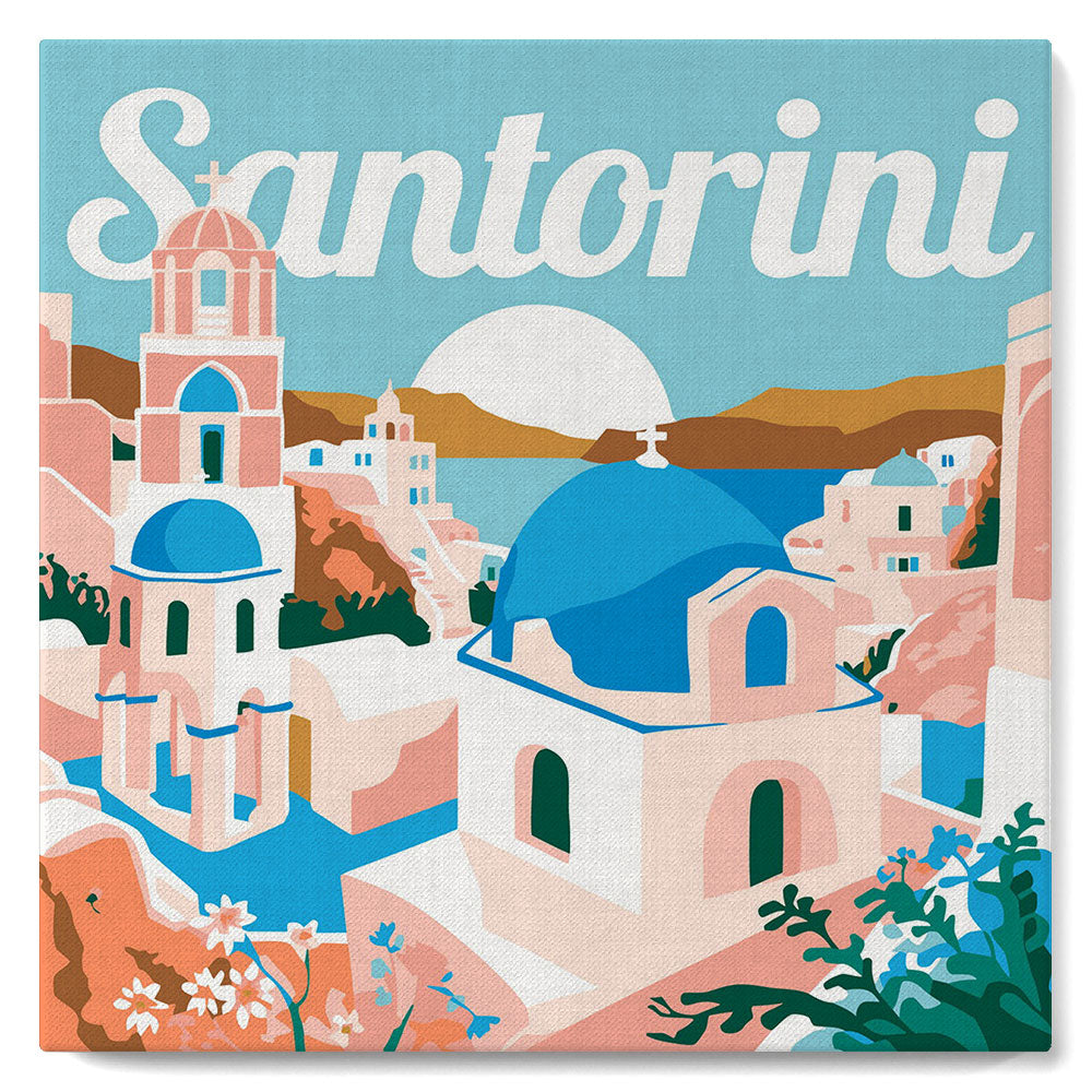 Mini pintura por números 20x20cm con marco Amanecer en Santorini