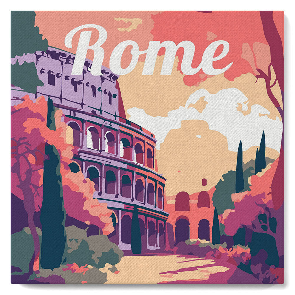 Mini pintura por números 20x20cm con marco Coliseo de Roma
