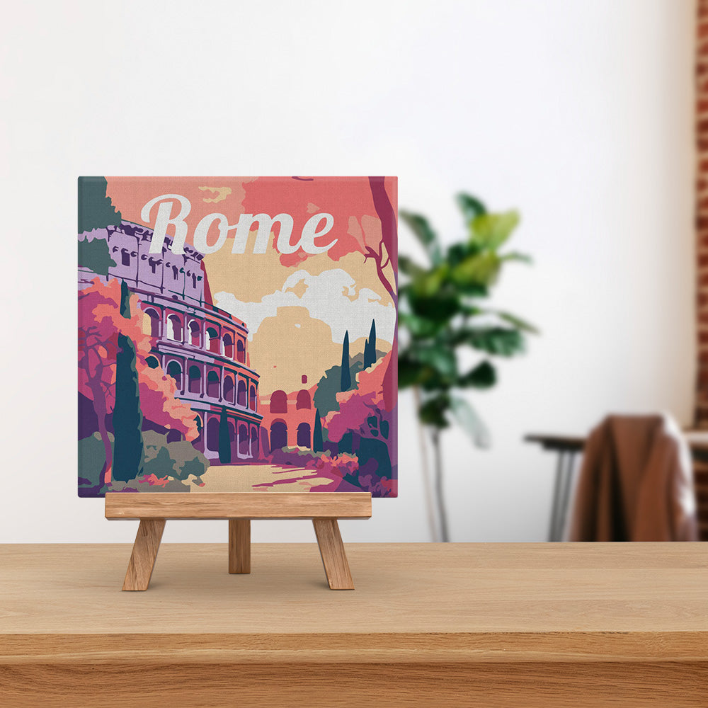 Mini pintura por números 20x20cm con marco Coliseo de Roma