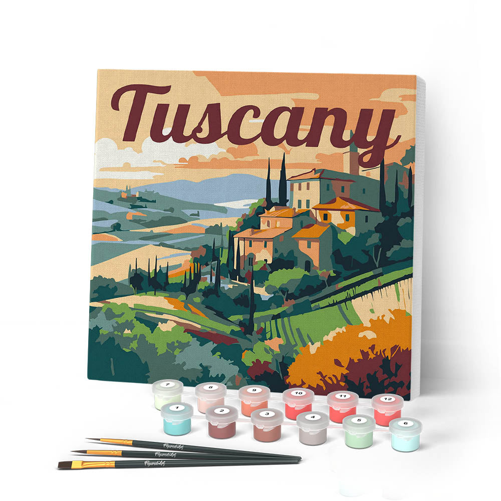 Mini pintura por números de 20x20 cm con marco Verano en Toscana