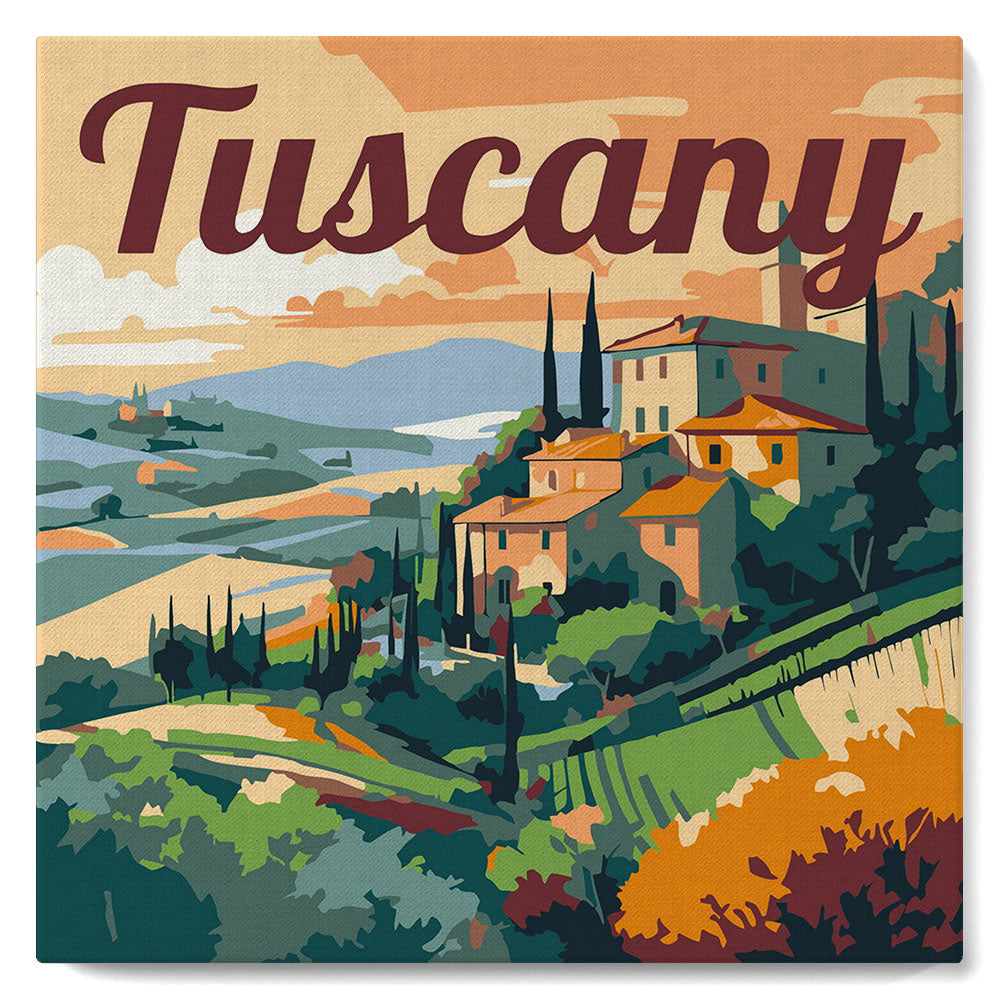 Mini pintura por números de 20x20 cm con marco Verano en Toscana