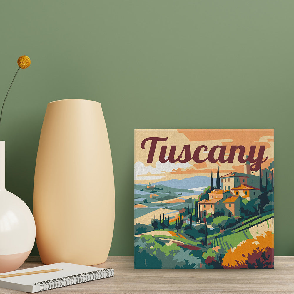Mini pintura por números de 20x20 cm con marco Verano en Toscana