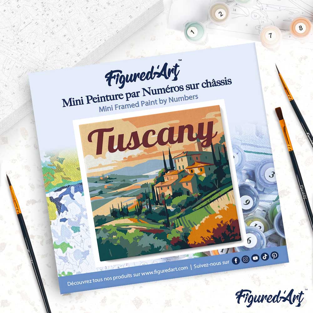 Mini pintura por números de 20x20 cm con marco Verano en Toscana