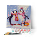 Mini Peinture Par Numéros 20X20Cm Avec Cadre Famille De Pingouins Sous La Neige