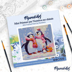 Mini Peinture Par Numéros 20X20Cm Avec Cadre Famille De Pingouins Sous La Neige