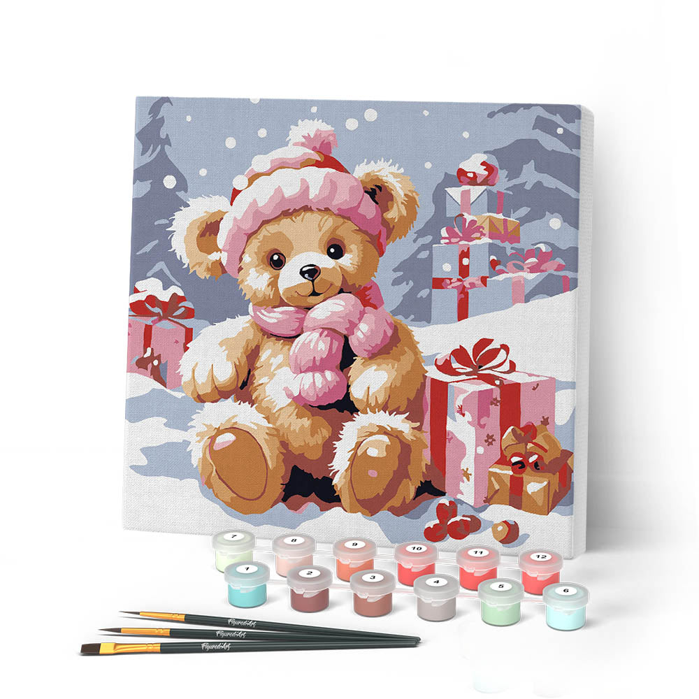 Mini Paint By Numbers 20X20Cm With Frame Teddy Bear And Presents