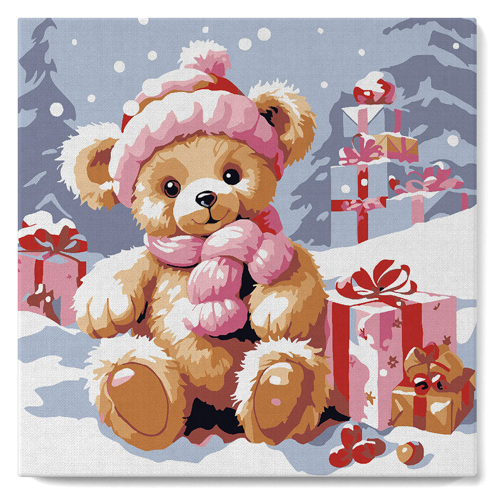 Mini Paint By Numbers 20X20Cm With Frame Teddy Bear And Presents