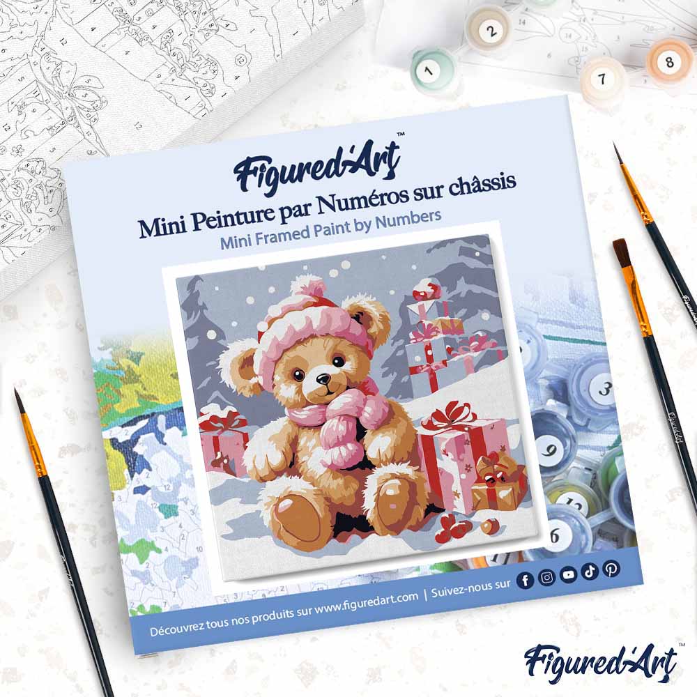 Mini Paint By Numbers 20X20Cm With Frame Teddy Bear And Presents
