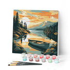 Mini pintura por números 20x20cm con marco Lago de montaña y canoa