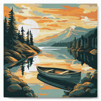 Mini pintura por números 20x20cm con marco Lago de montaña y canoa